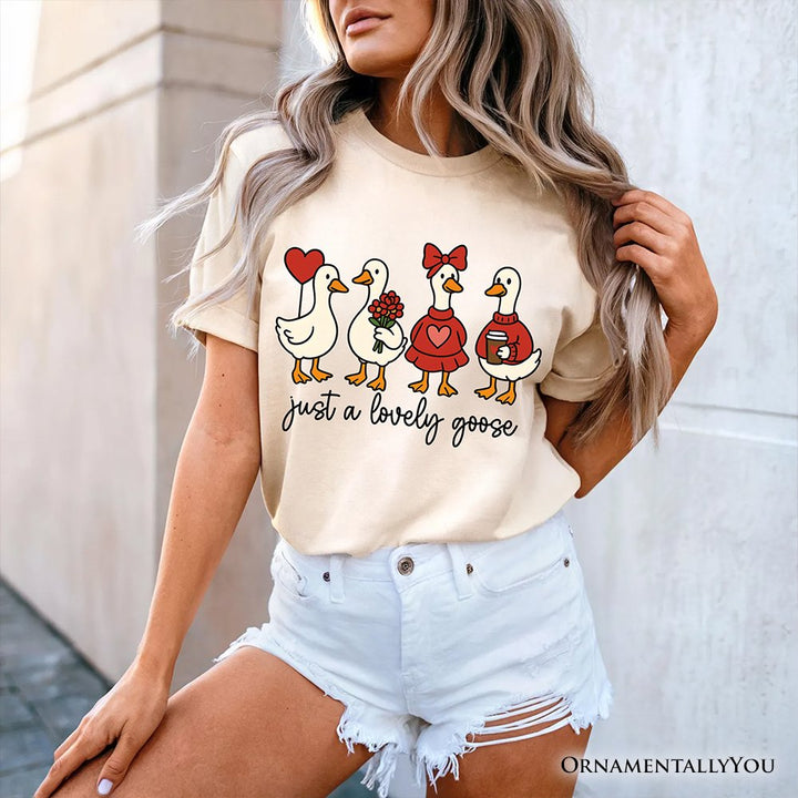 Just a Lovely Goose T-Shirt, Coquette Valentine Cute Love Tee T-Shirts OrnamentallyYou 