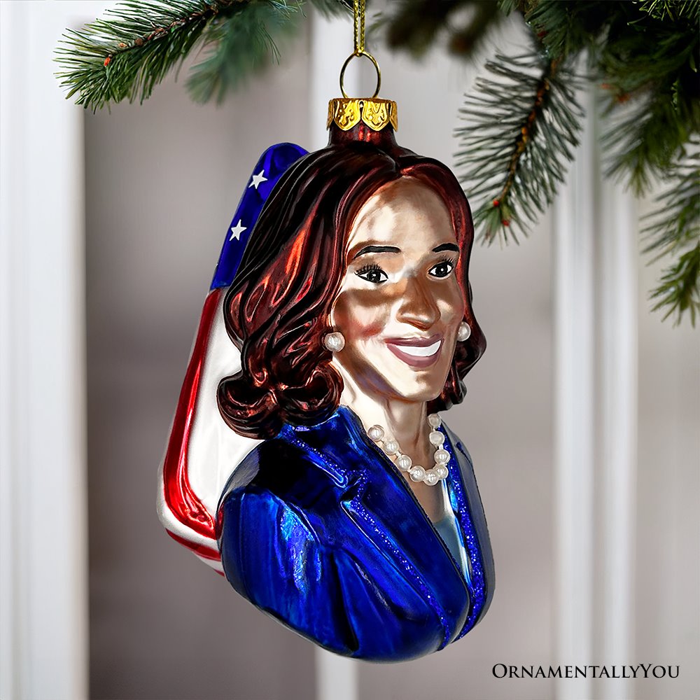 (Pre-Order) Kamala Harris Glass Christmas Ornament, Promotional Democrat Keepsake OrnamentallyYou 