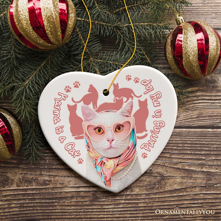 Karma is a Cat Funny Ornament, Christmas Gift for Cat Lovers Ceramic Ornament OrnamentallyYou 