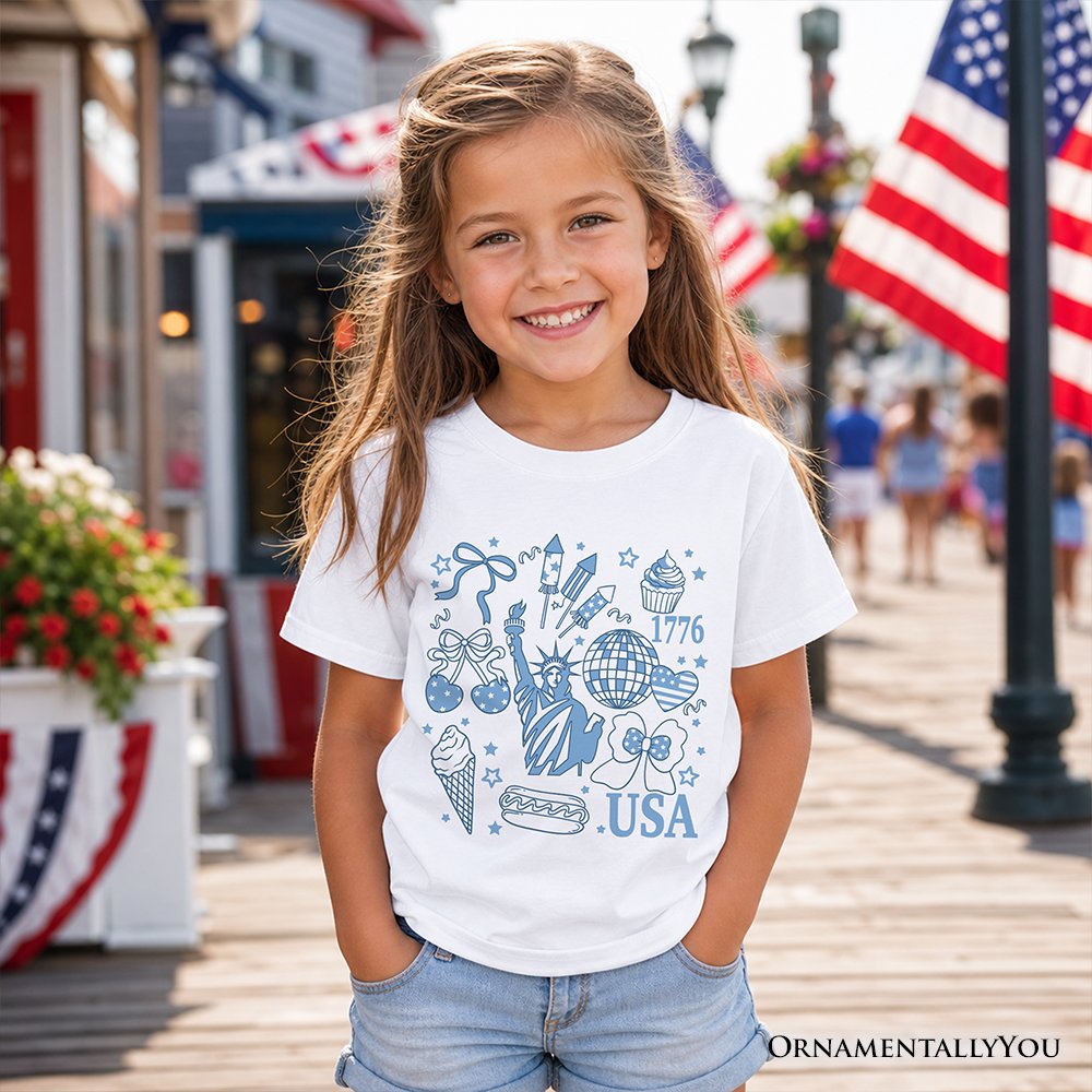 Kids USA Liberty Retro Coquette T-Shirt, Youth 1776 Patriotic 4th of July Tee Kid's T-Shirts OrnamentallyYou 