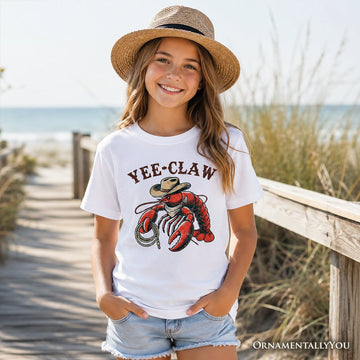 Kids Yee Claw Lobster Western T-Shirt, Funny Cowboy Youth Animal Tee Kid's T-Shirts OrnamentallyYou 