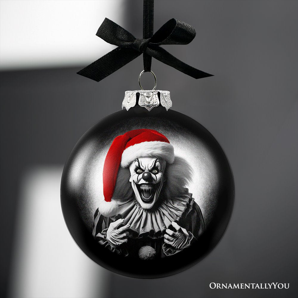 (Pre-Order) Killer Clown Spooky Christmas Portrait Glass Ornament, Black Horror Halloween Tree Decoration Round Glass Ball Ornament OrnamentallyYou 