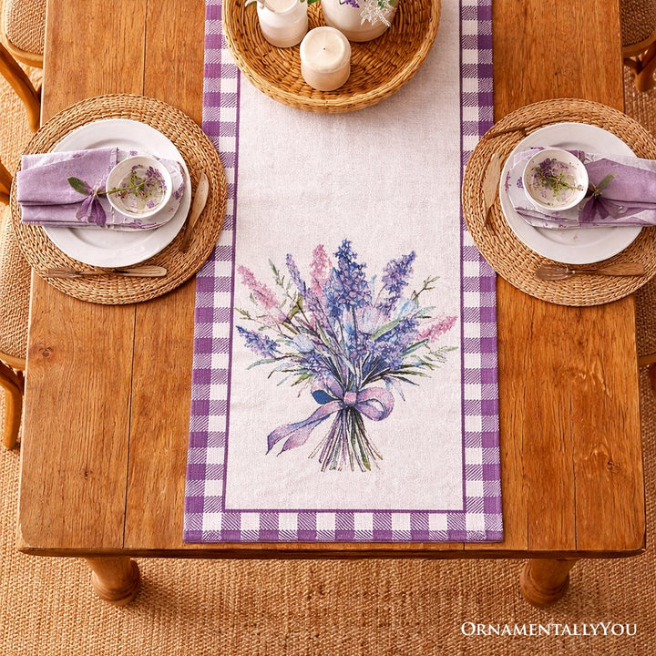 Lavender Floral 72" Jacquard Table Runner, High Quality Farmhouse Rectangle Tablecloth with Purple Flower Bouquet Table Runner OrnamentallyYou 