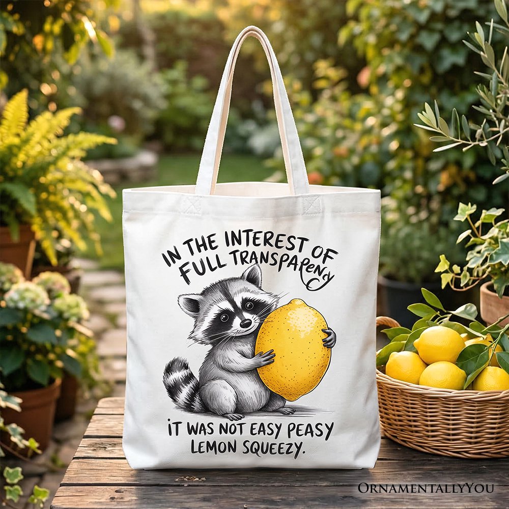 Lemon Squeezy Raccoon Tote Bag, Funny Gift Shopper for Sarcastic People Tote Bag OrnamentallyYou White 