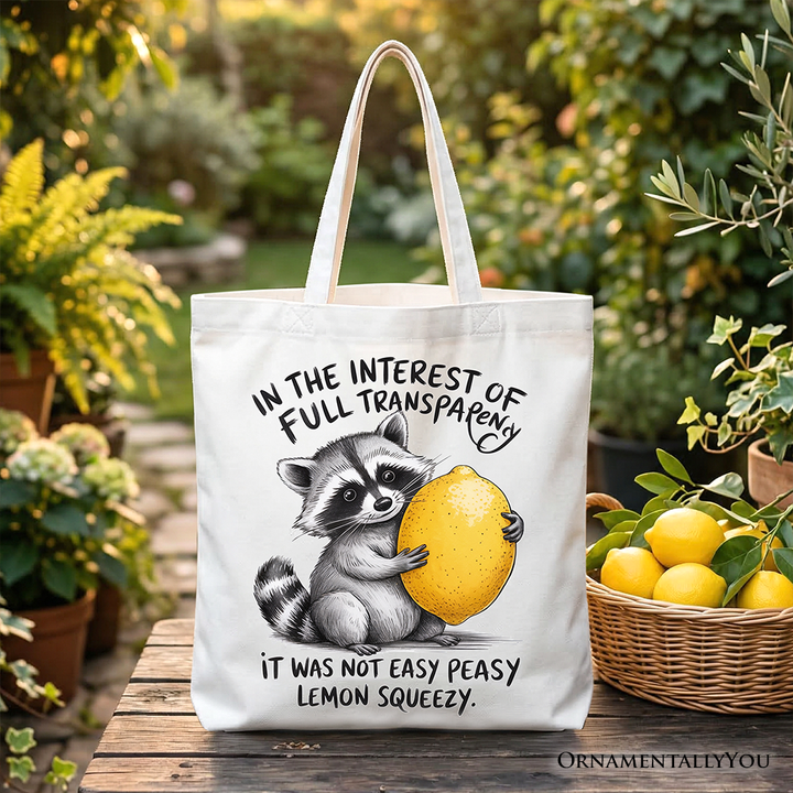 Lemon Squeezy Raccoon Tote Bag, Funny Gift Shopper for Sarcastic People