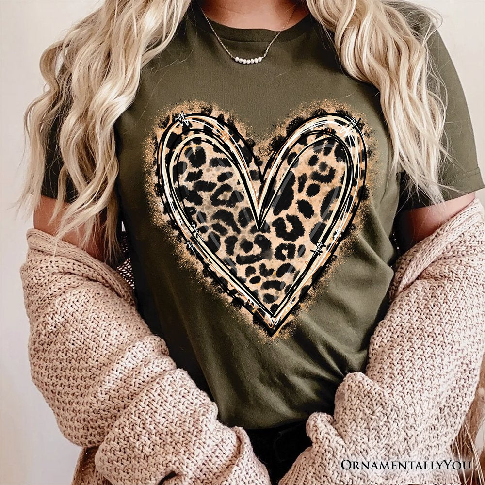 Leopard Heart Valentine T-Shirt, Watercolor Love Tee T-Shirts OrnamentallyYou 