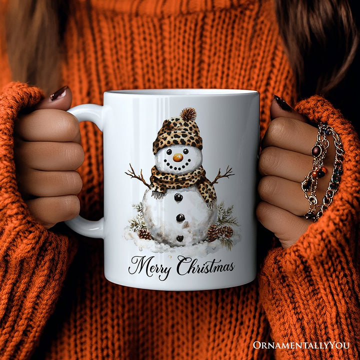 Leopard Snowman Personalized Mug, Christmas Gift With Custom Name Personalized Ceramic Mug OrnamentallyYou 