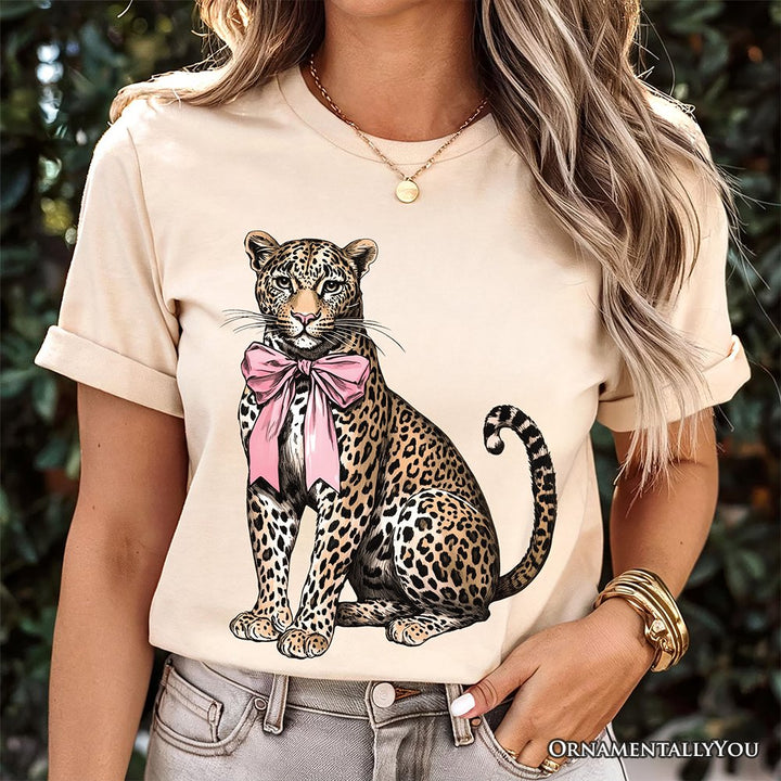 Leopard With Coquette Bow T-Shirt, Animal Trendy Preppy Tee T-Shirts OrnamentallyYou 