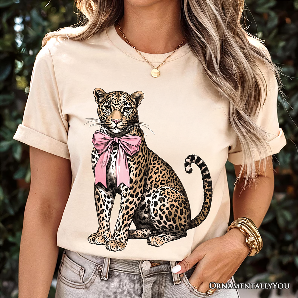 Leopard With Coquette Bow T-Shirt, Animal Trendy Preppy Tee