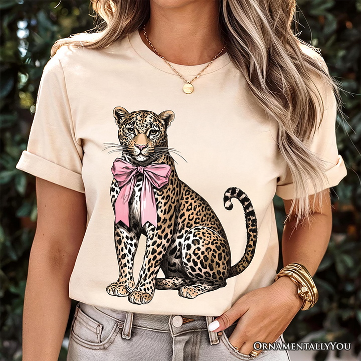 Leopard With Coquette Bow T-Shirt, Animal Trendy Preppy Tee