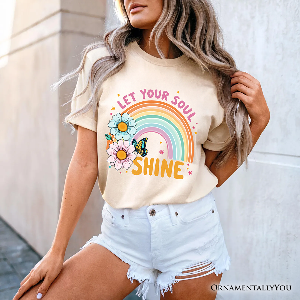 Let Your Soul Shine Rainbow T-Shirt, Retro Pastel Floral Feel Good Tee