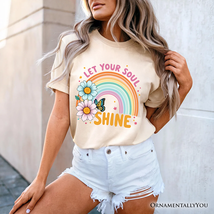 Let Your Soul Shine Rainbow T-Shirt, Retro Pastel Floral Feel Good Tee