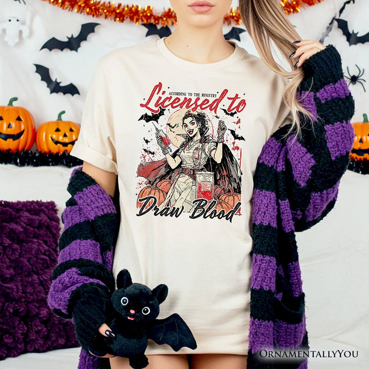 Licensed to Draw Blood Halloween Nurse T-Shirt, Groovy Tee for Spooky Season T-Shirts OrnamentallyYou 