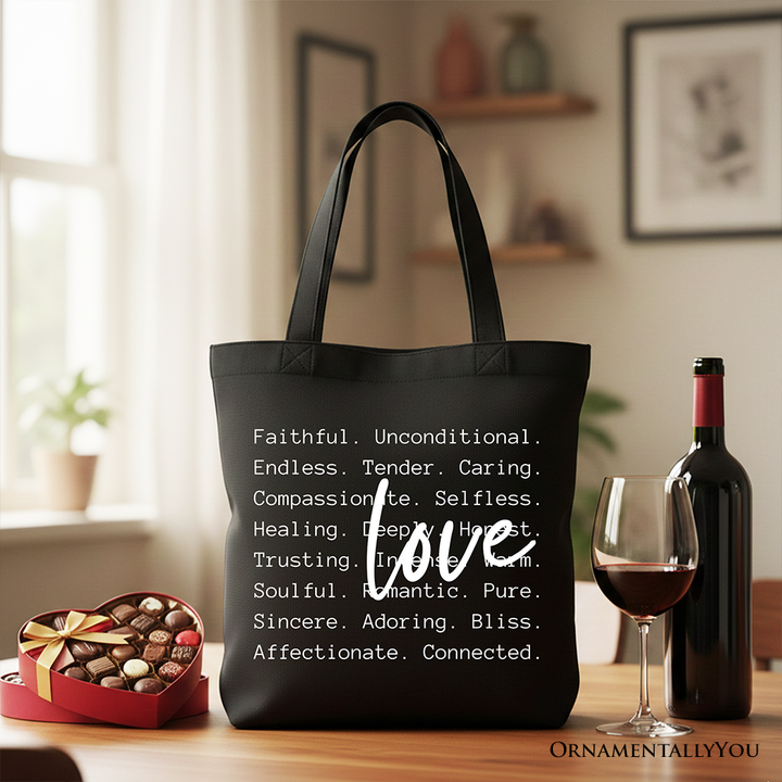 Love Definition Words Canvas Tote Bag, Minimalist Valentine Inspirational Love Gift Shopper