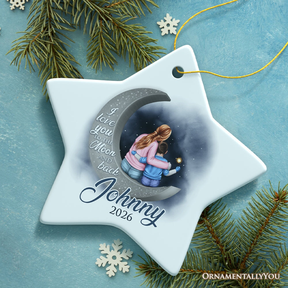 Love You To The Moon And Back Personalized Mom and Child Ornament, Thoughful Christmas Gift for Kids Ceramic Ornament OrnamentallyYou Star 
