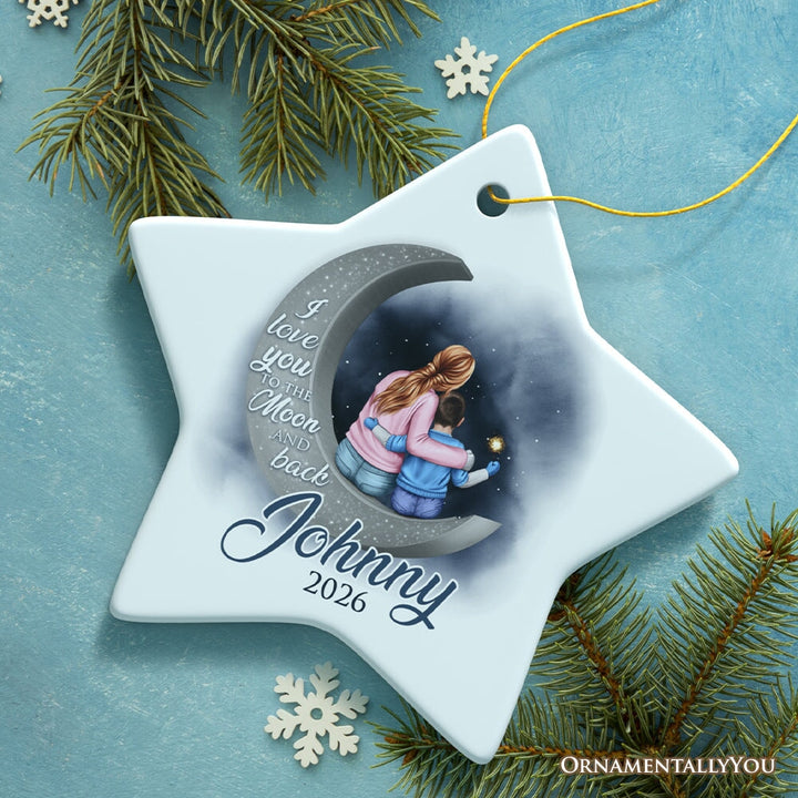 Love You To The Moon And Back Personalized Mom and Child Ornament, Thoughful Christmas Gift for Kids Ceramic Ornament OrnamentallyYou Star 