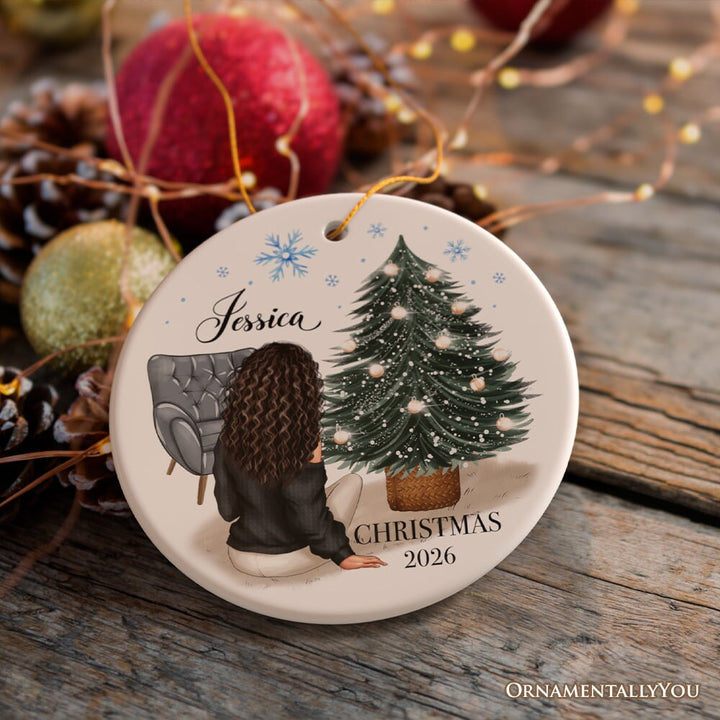 Lovely Women’s Customizable Christmas Ornament Gift, Personalized Hair, Name, and Outfit Ceramic Ornament OrnamentallyYou 