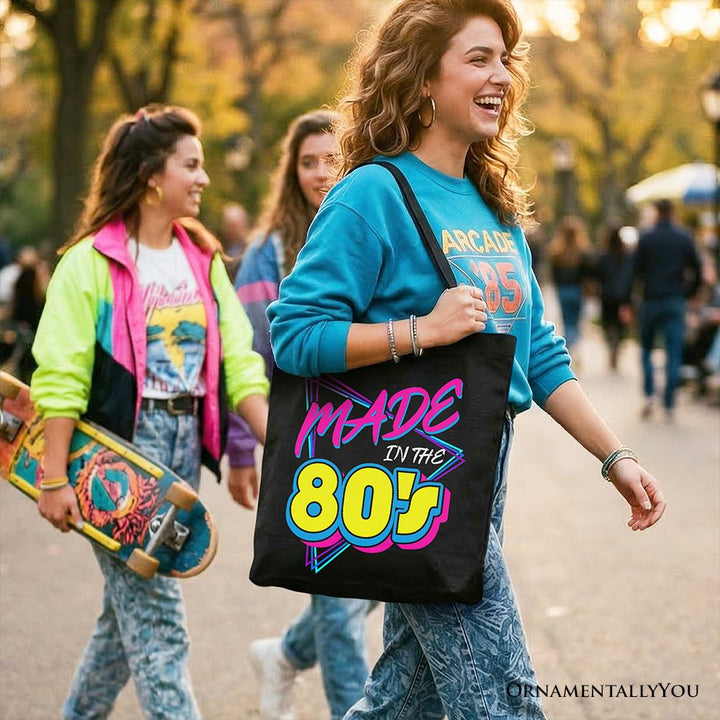 Made In The 80s Tote Bag, Neon Retro Eighties Kid Gift Shopper Tote Bag OrnamentallyYou 