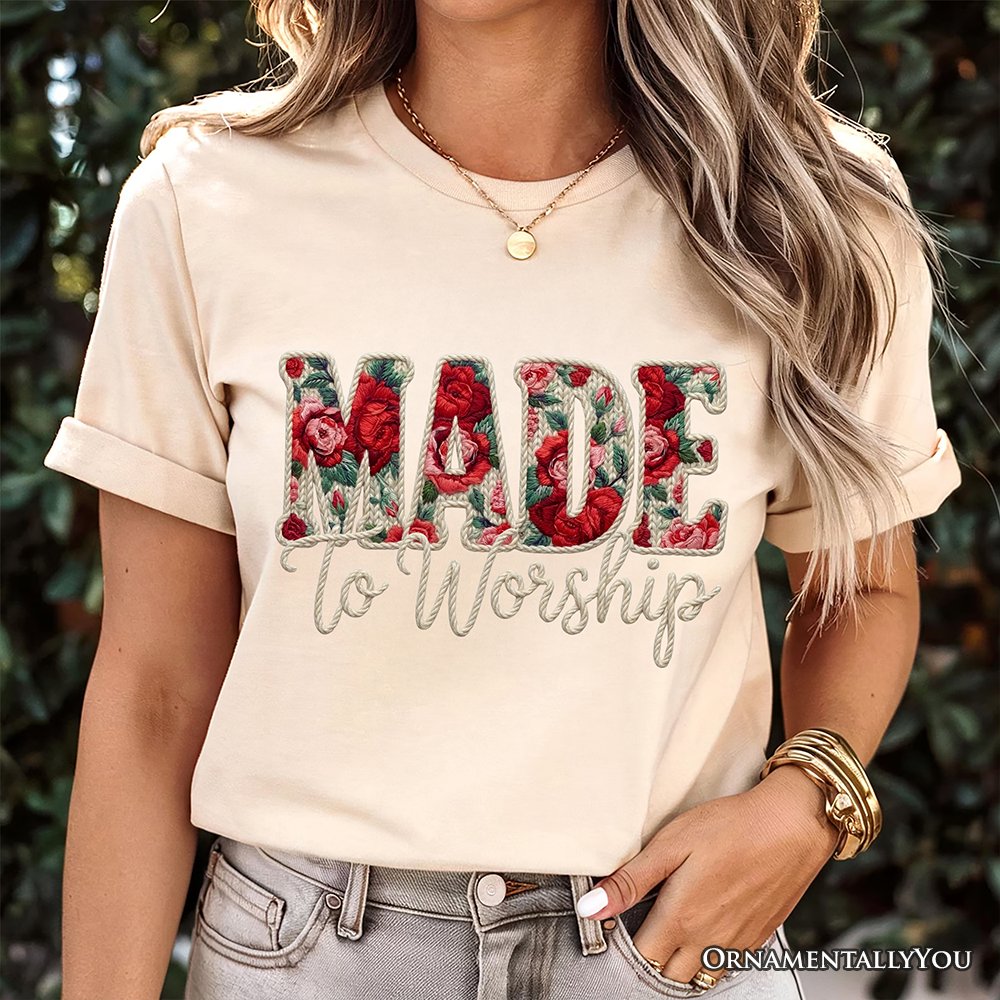 Made to Worship Printed Faux Yarn Crochet Christian T-Shirt, Floral Retro Faith Tee T-Shirts OrnamentallyYou 