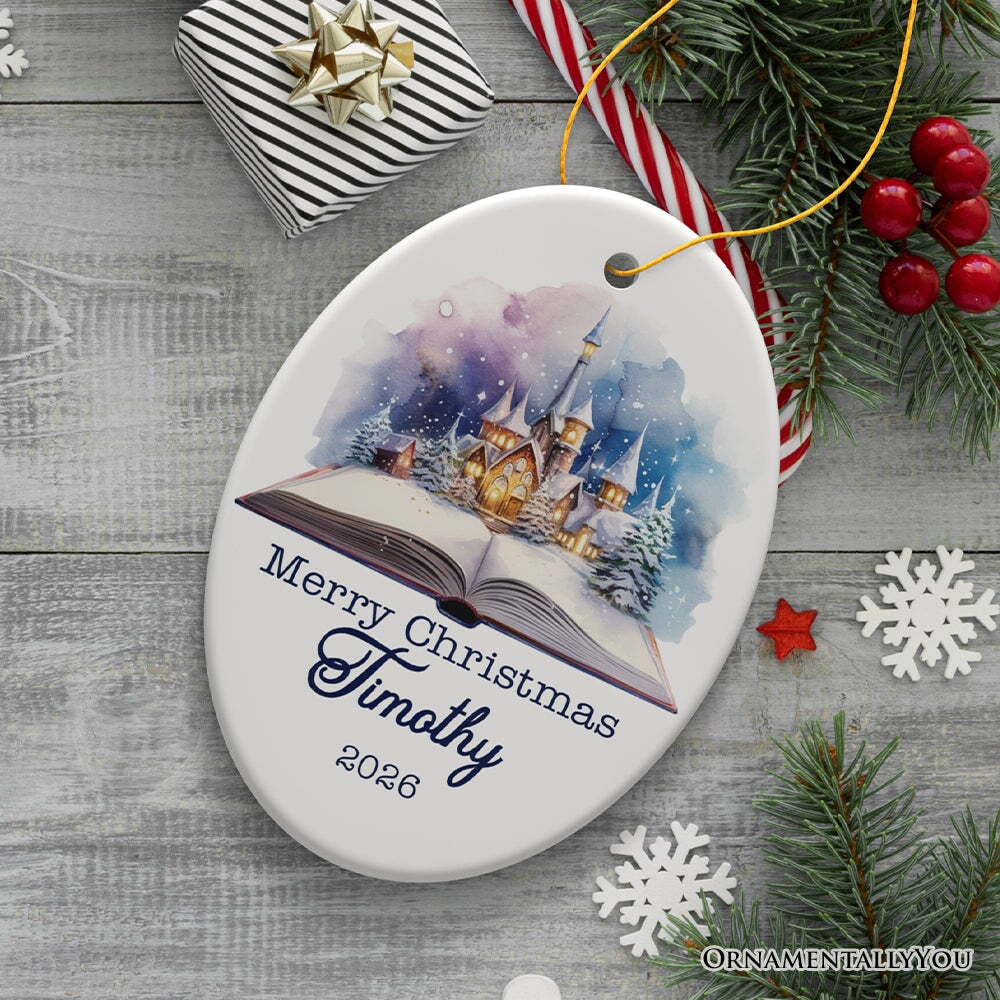 Magical Christmas Story Book, Watercolor Personalized Ornament Ceramic Ornament OrnamentallyYou Oval 