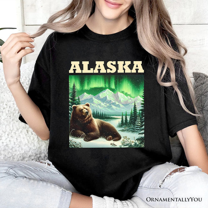 Majestic Alaska State Wilderness Vintage T-Shirt, Northern Lights Grizzly Bear Tee and Nature Souvenir T-Shirts OrnamentallyYou 