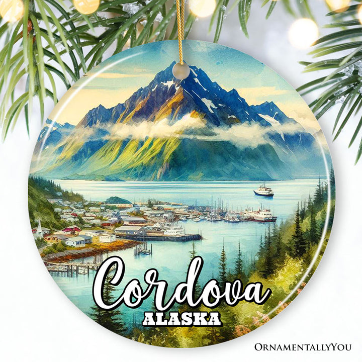 Majestic Cordova Alaska Ornament, Northern Coastal Mountain Town Christmas Gift and Keepsake