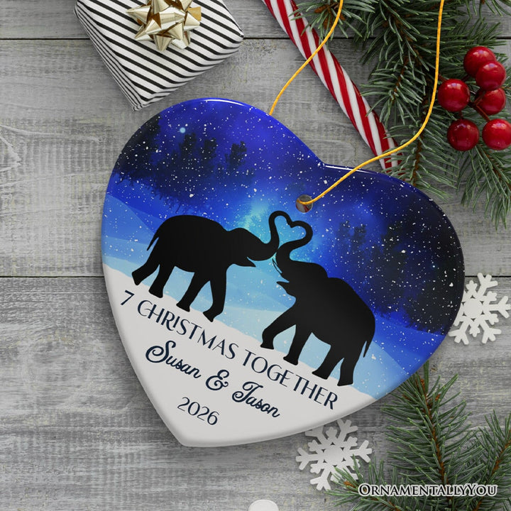 Majestic Elephant Anniversary Personalized Gift for Couple, Romantic Christmas Ornament, Xmas Together Keepsake Gift Ceramic Ornament OrnamentallyYou Heart 