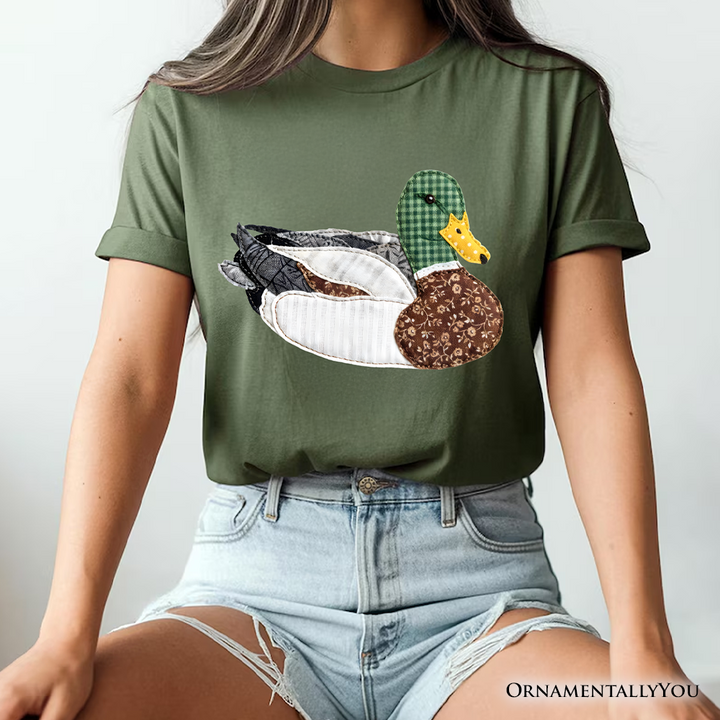 Mallard Duck Printed Faux Patchwork T-Shirt, Hunting Outdoors Tee