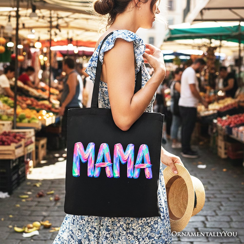 Mama Brushstroke Tote Bag, Printed Faux Oil Paint Colorful Trendy Mom Gift Shopper Tote Bag OrnamentallyYou 