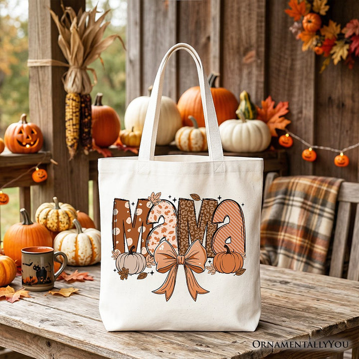 Mama Coquette Autumn Tote Bag, Cozy Fall Pumpkins for Mothers Tote Bag OrnamentallyYou White 