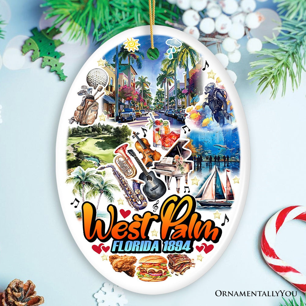 Marvelous West Palm Beach Florida Ornament, Artistic Paradise and Southern Souvenir Ceramic Ornament OrnamentallyYou Oval 