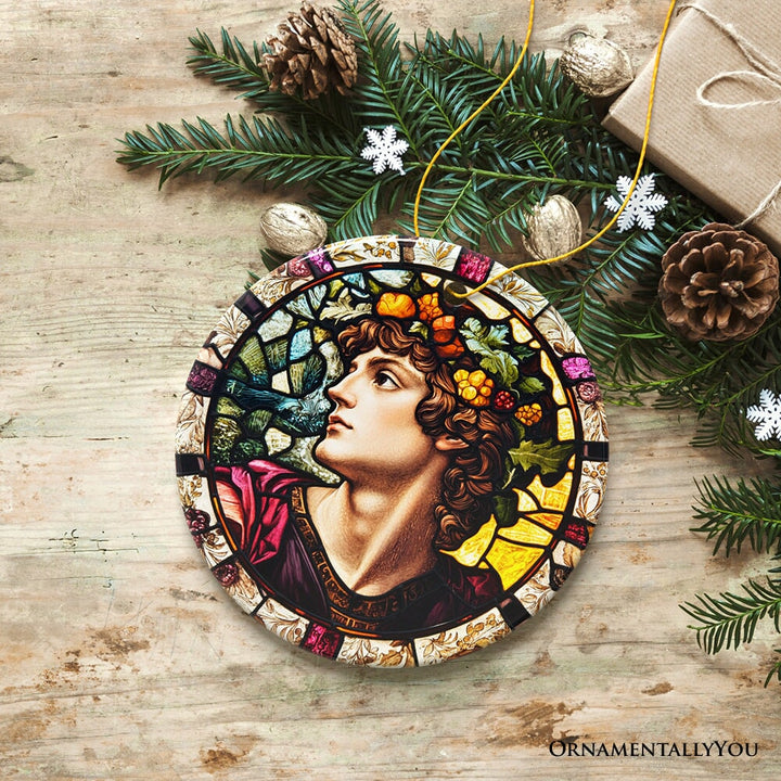 Masculine Beauty in Renaissance Italy Stained Glass Themed Christmas Ornament, Artistic Medieval Gift Ceramic Ornament OrnamentallyYou 