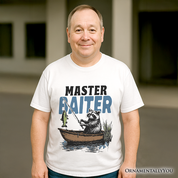 Master Baiter Fishing T-Shirt, Funny Raccoon Father Vintage Tee