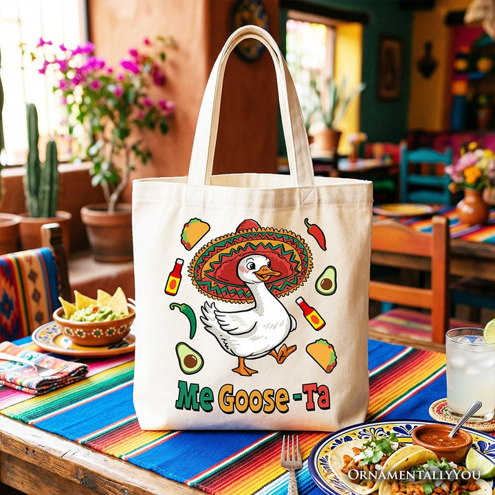 Me Goose-Ta Funny Tote Bag, Mexican Sombrero Goose Gift Shopper Tote Bag OrnamentallyYou White 