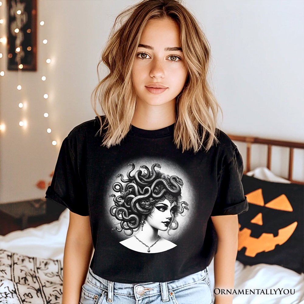Medusa Spooky Portrait T-Shirt, Horror Villain Theme Halloween Tee T-Shirts OrnamentallyYou 