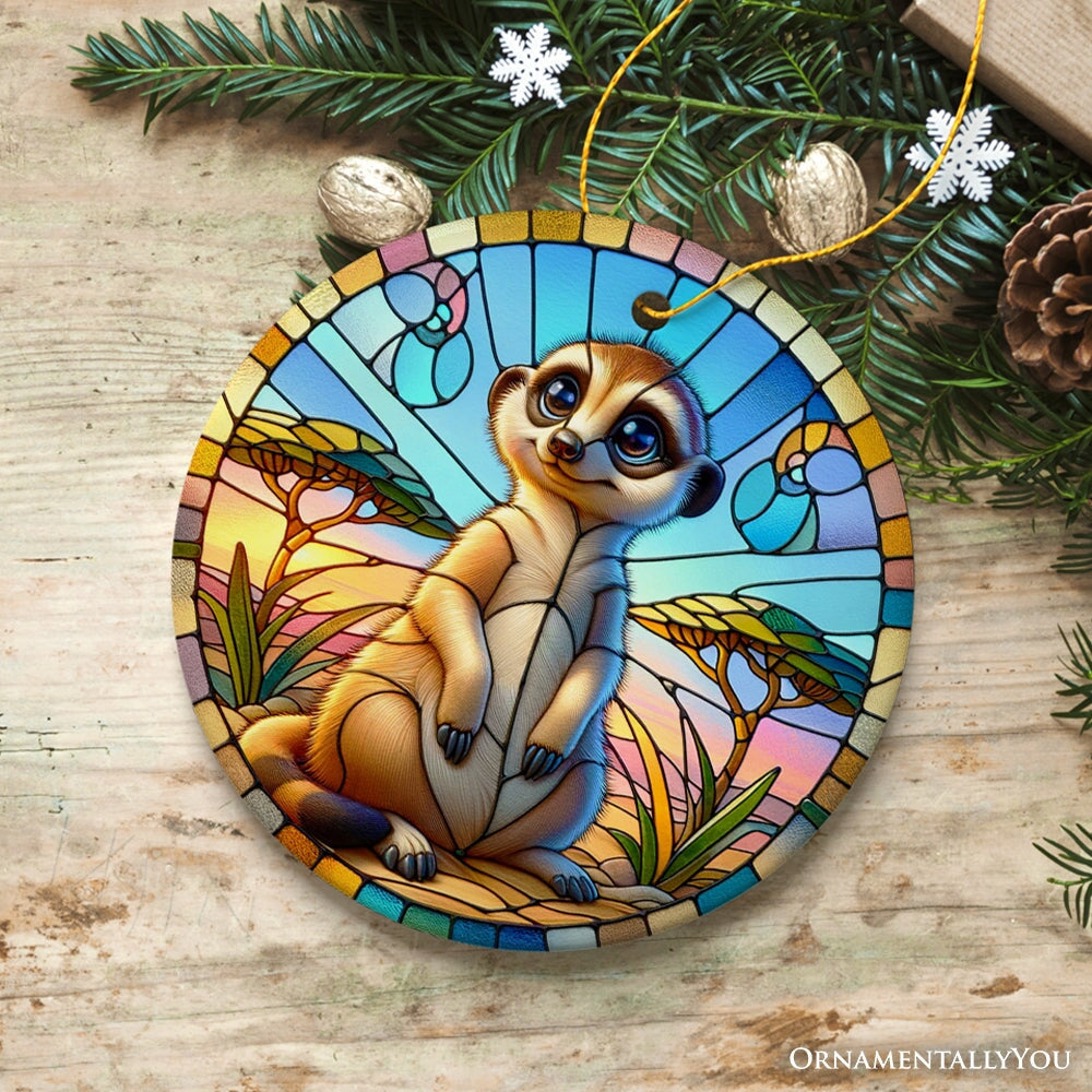 Meerkat Marvels Stained Glass Style Ceramic Ornament, Safari Animals Christmas Gift and Decor Ceramic Ornament OrnamentallyYou 