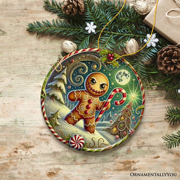 Menacing Gingerbread Man Ornament, Eerie Winter Enforcer for Christmas Decor Ceramic Ornament OrnamentallyYou 