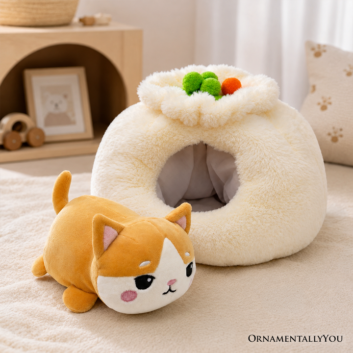Meow Bao the Dumpling Kitty Plushie Set, 7.5" Adorable Soup Dumpling Stuffed Animal Toy for Kids