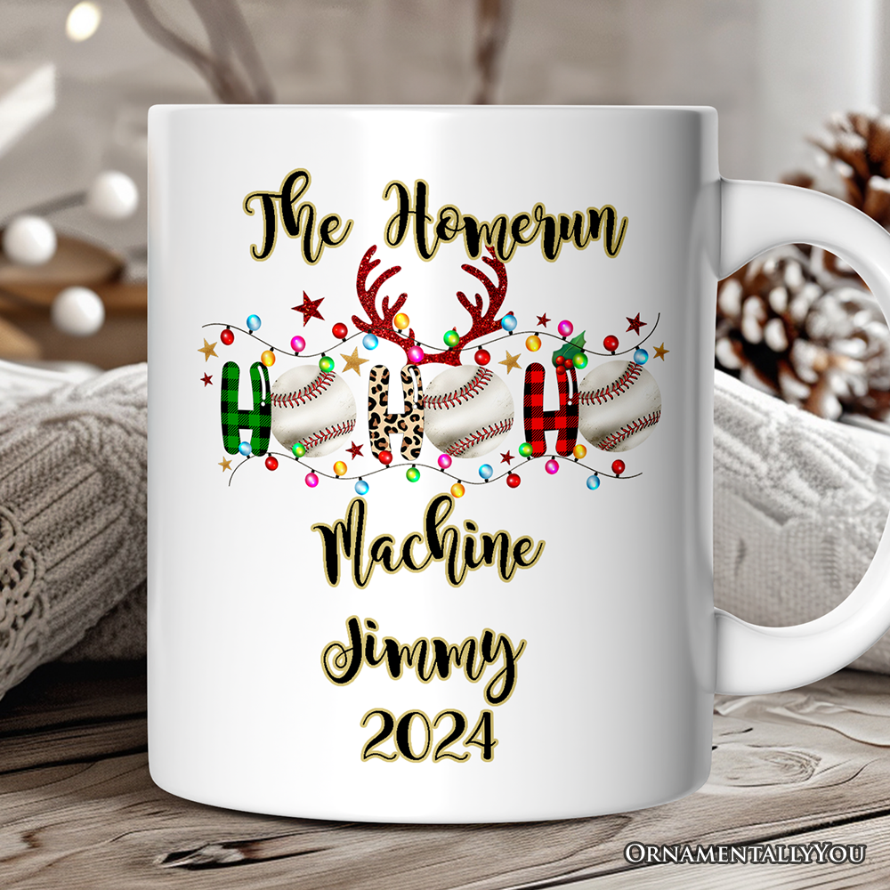 Personalized Mug Baseball Buffalo Plaid Christmas, Ho Ho Ho Baseball Gift