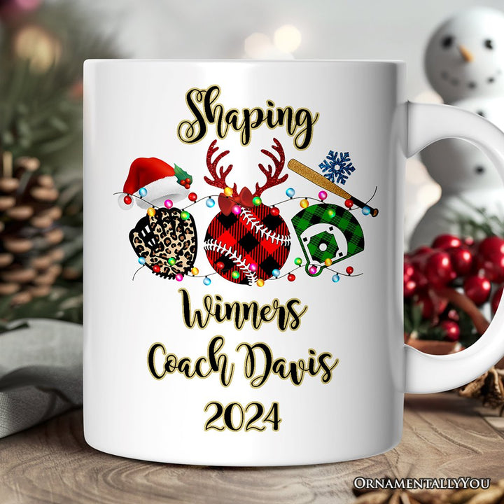 Personalized Mug Baseball Buffalo Plaid Christmas, Team and Coaches Gift Personalized Ceramic Mug OrnamentallyYou 