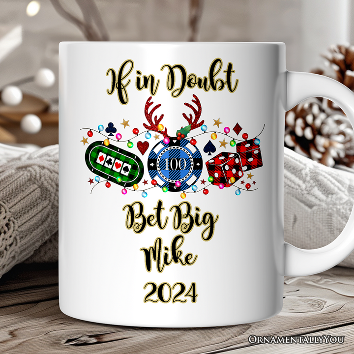 Personalized Mug Casino Buffalo Plaid Christmas, Poker and Dice, Player and Staff Gift