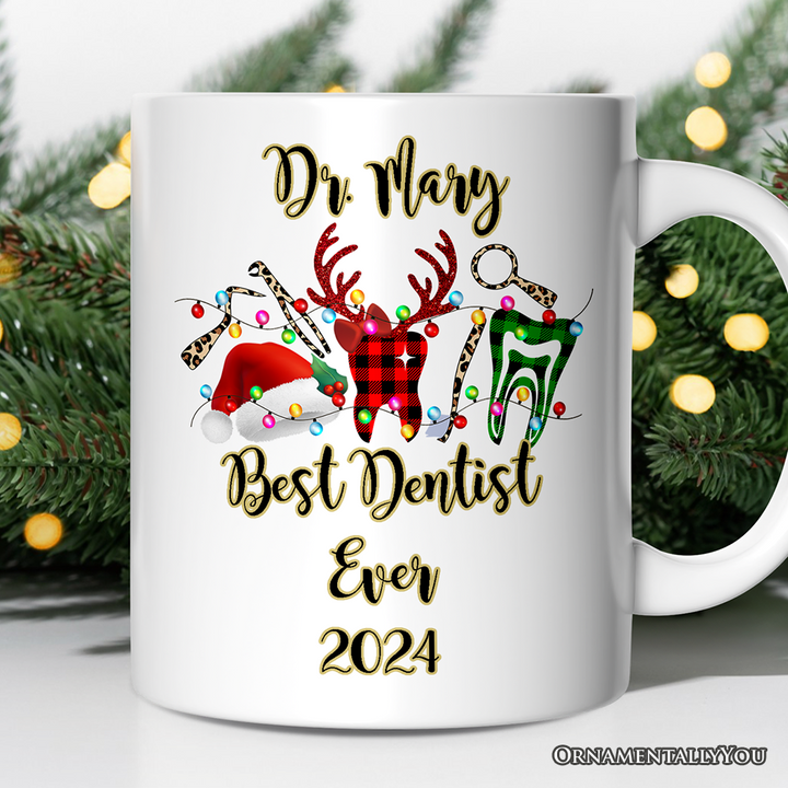 Personalized Mug Dentist Buffalo Plaid Christmas, Dental Gift