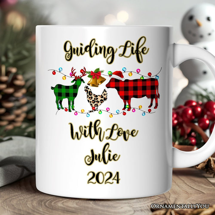 Personalized Mug Farm Animal Buffalo Plaid Christmas, Farmhouse Gift Personalized Ceramic Mug OrnamentallyYou 