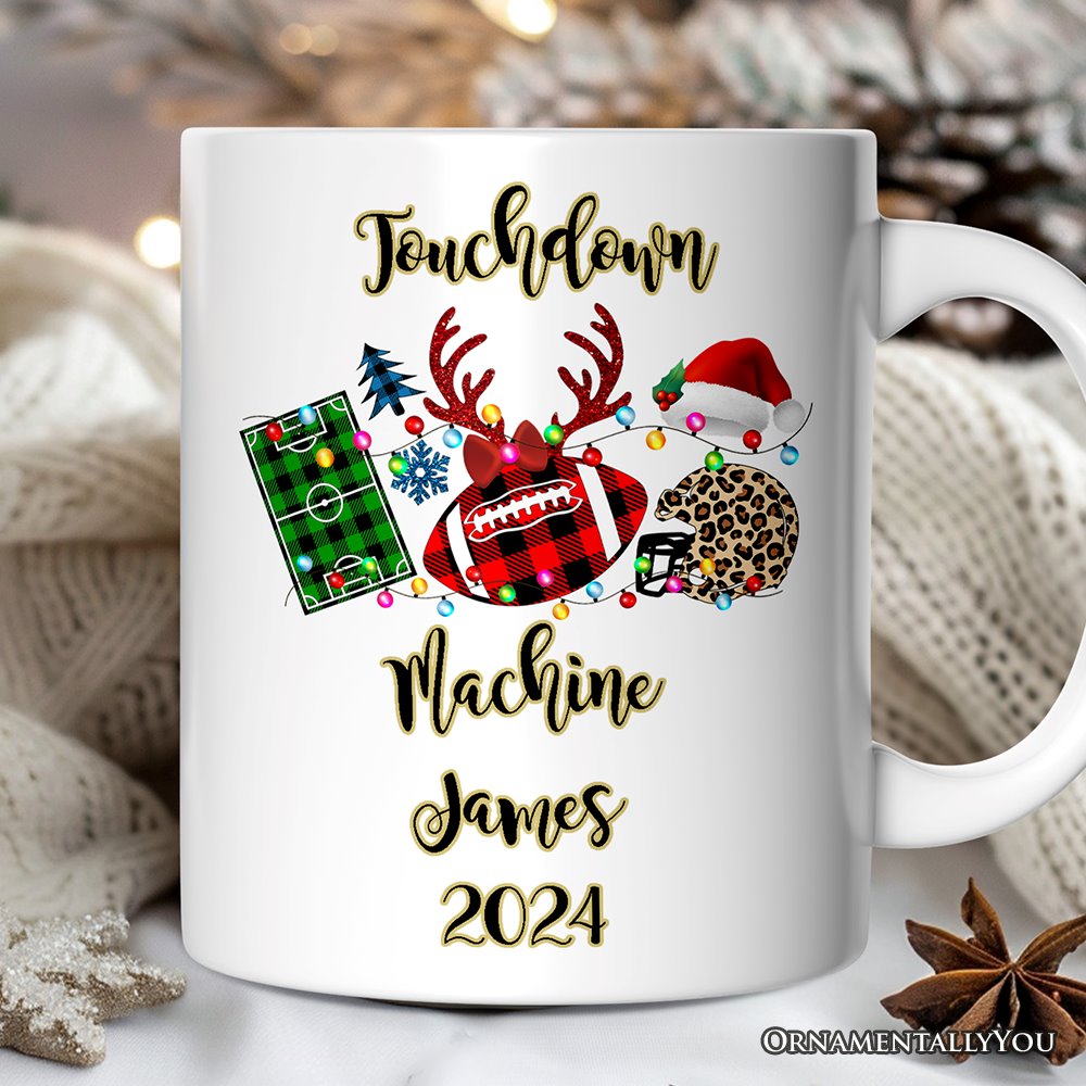 Personalized Mug Football Buffalo Plaid Christmas, Team and Coaches Gift Personalized Ceramic Mug OrnamentallyYou 