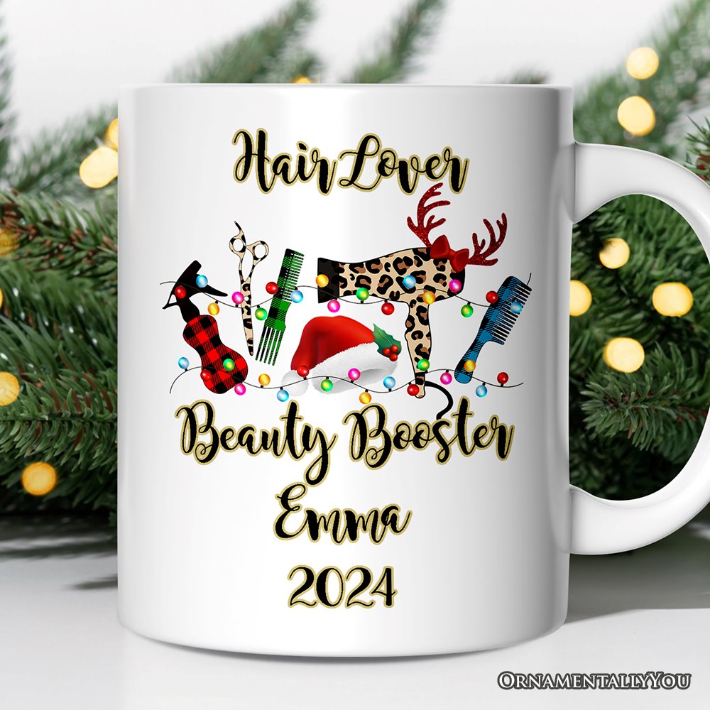 Personalized Mug Hair Stylist Buffalo Plaid Christmas, Hair Hustler Gift Personalized Ceramic Mug OrnamentallyYou 