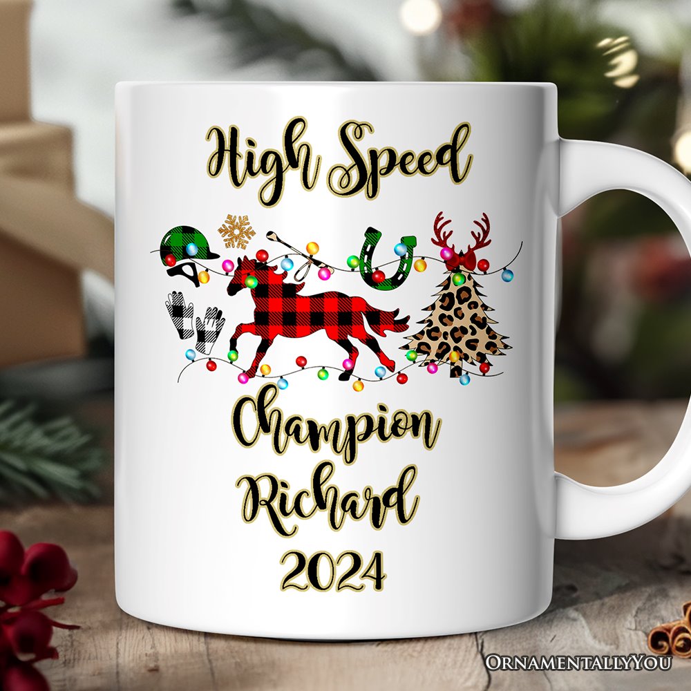 Personalized Mug Horse Buffalo Plaid Christmas, Equestrian Gift Personalized Ceramic Mug OrnamentallyYou 