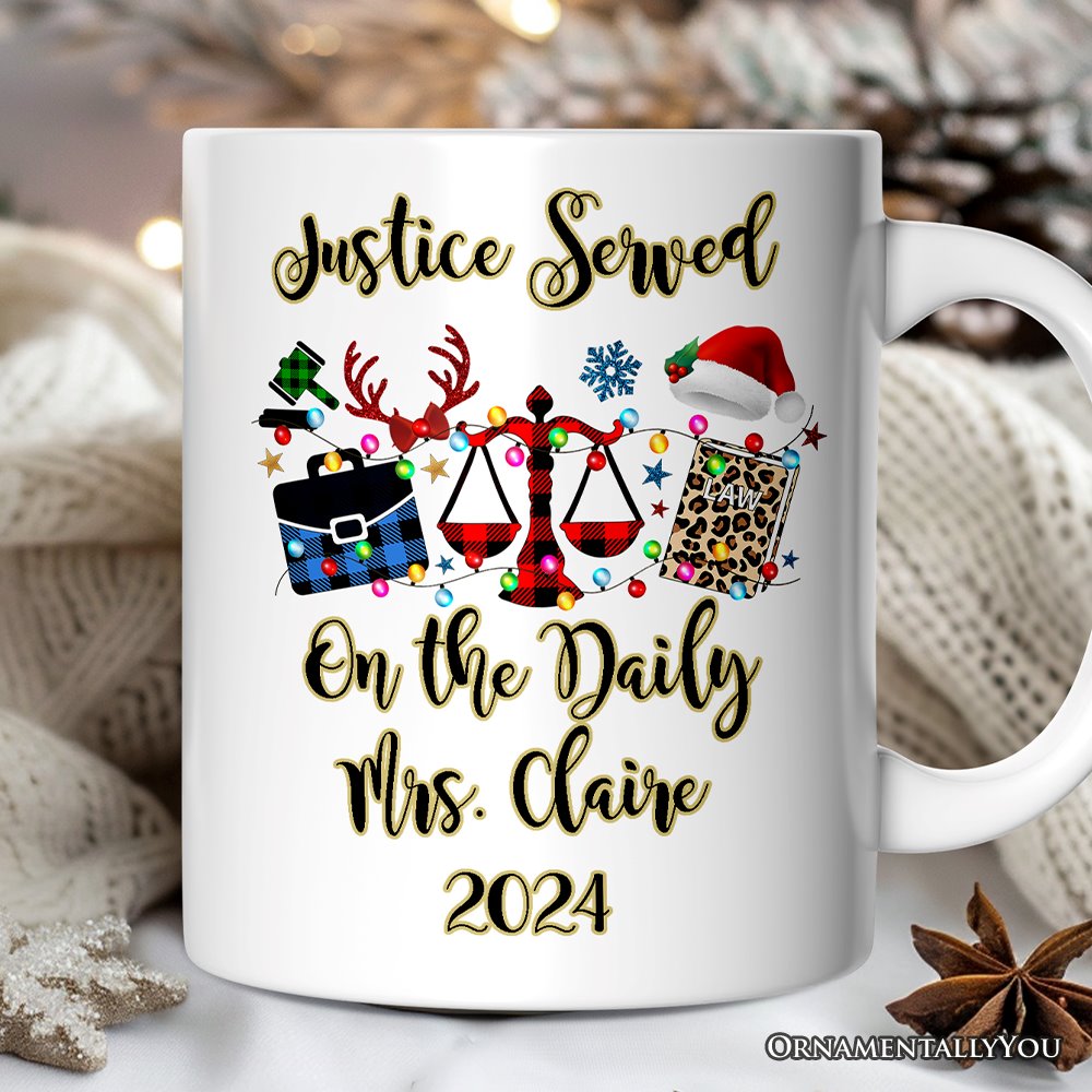 Personalized Mug Law and Legal Theme Buffalo Plaid Christmas, Lawyer and Paralegal Clerk Gift Personalized Ceramic Mug OrnamentallyYou 