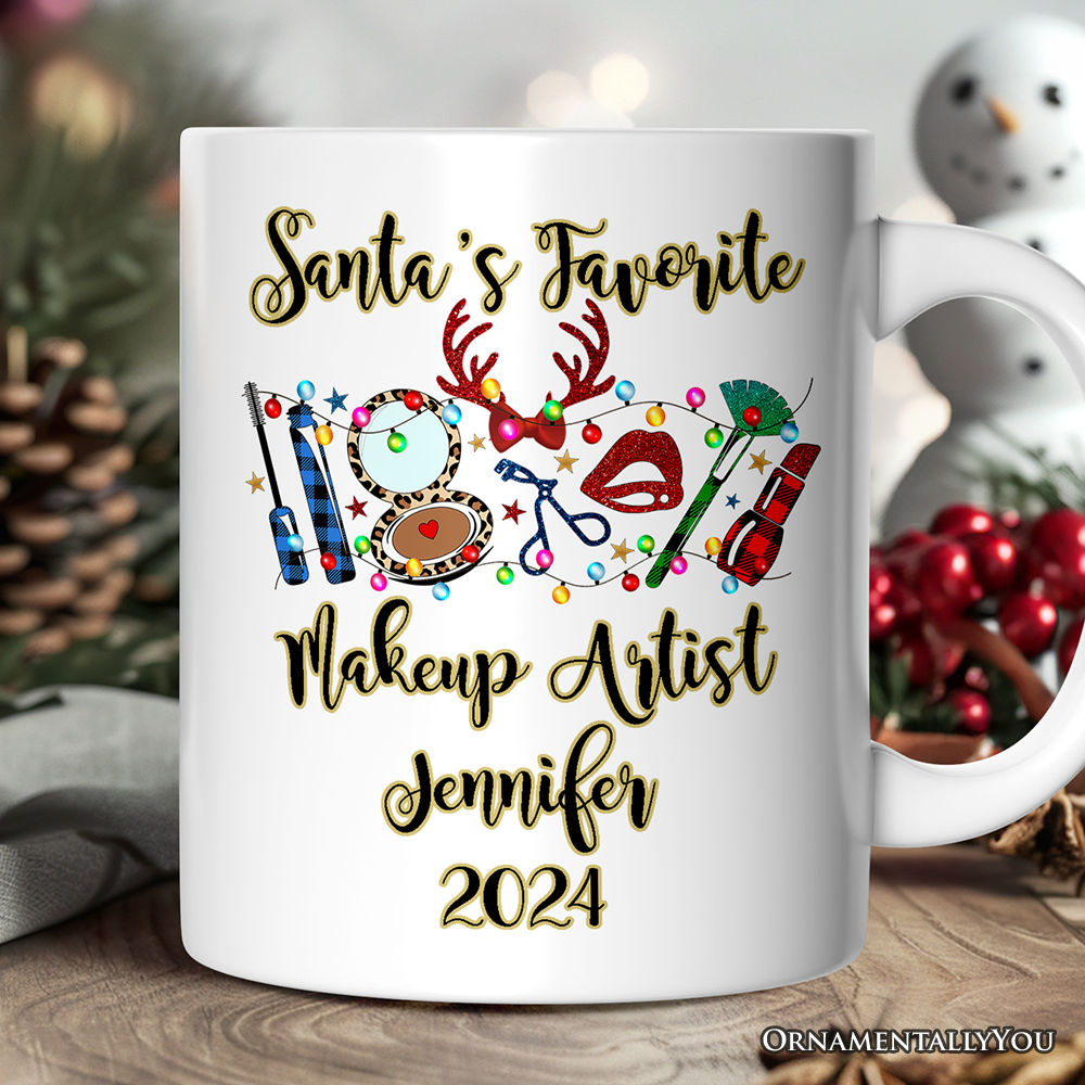 Personalized Mug Makeup Artist Buffalo Plaid Christmas, Cosmetologist Beauty and Cosmetics Gift