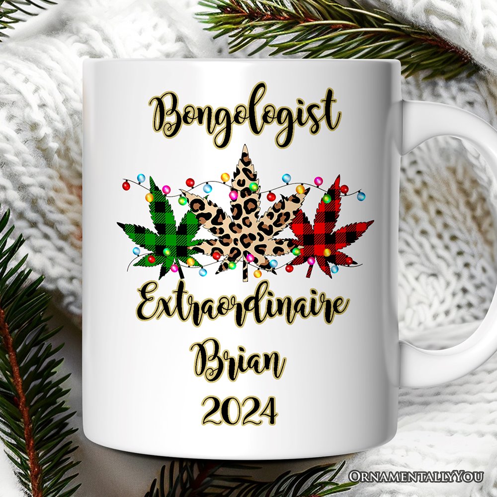 Personalized Mug Marijuanna Buffalo Plaid Christmas Cannabis Gift Personalized Ceramic Mug OrnamentallyYou 