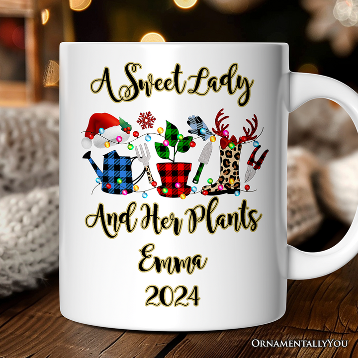 Personalized Mug Plant Lover Gift Buffalo Plaid Christmas, Botanical Gift